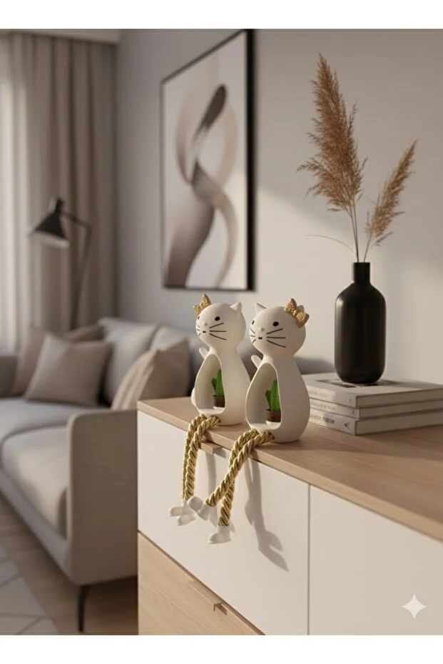 2'li Kedi Dekor Biblo Gold İpli